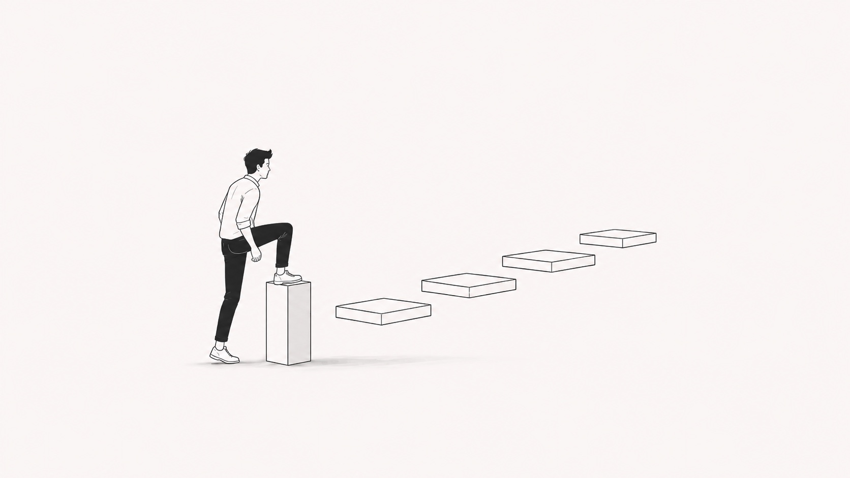 A student stepping from one solid starting block toward a short path of smaller study steps