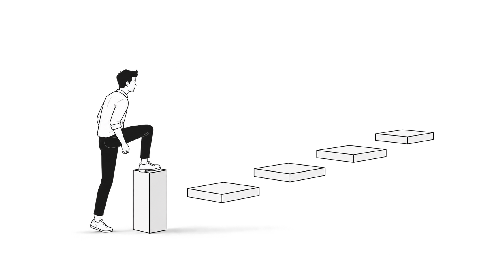 A student stepping from one solid starting block toward a short path of smaller study steps